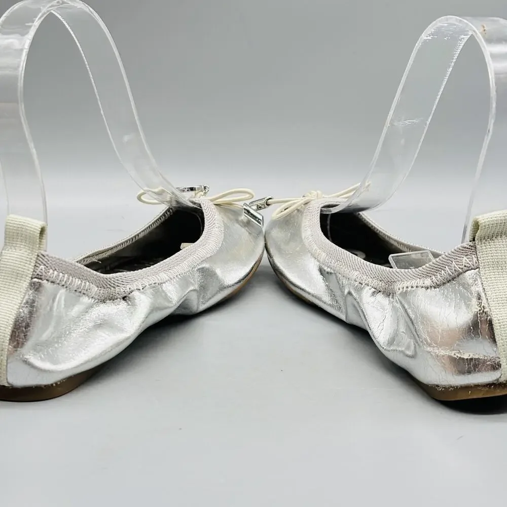Sam Edelman Shoes Kids Girls 13 Silver Metallic Farren Ballet Flats Bow Slip On